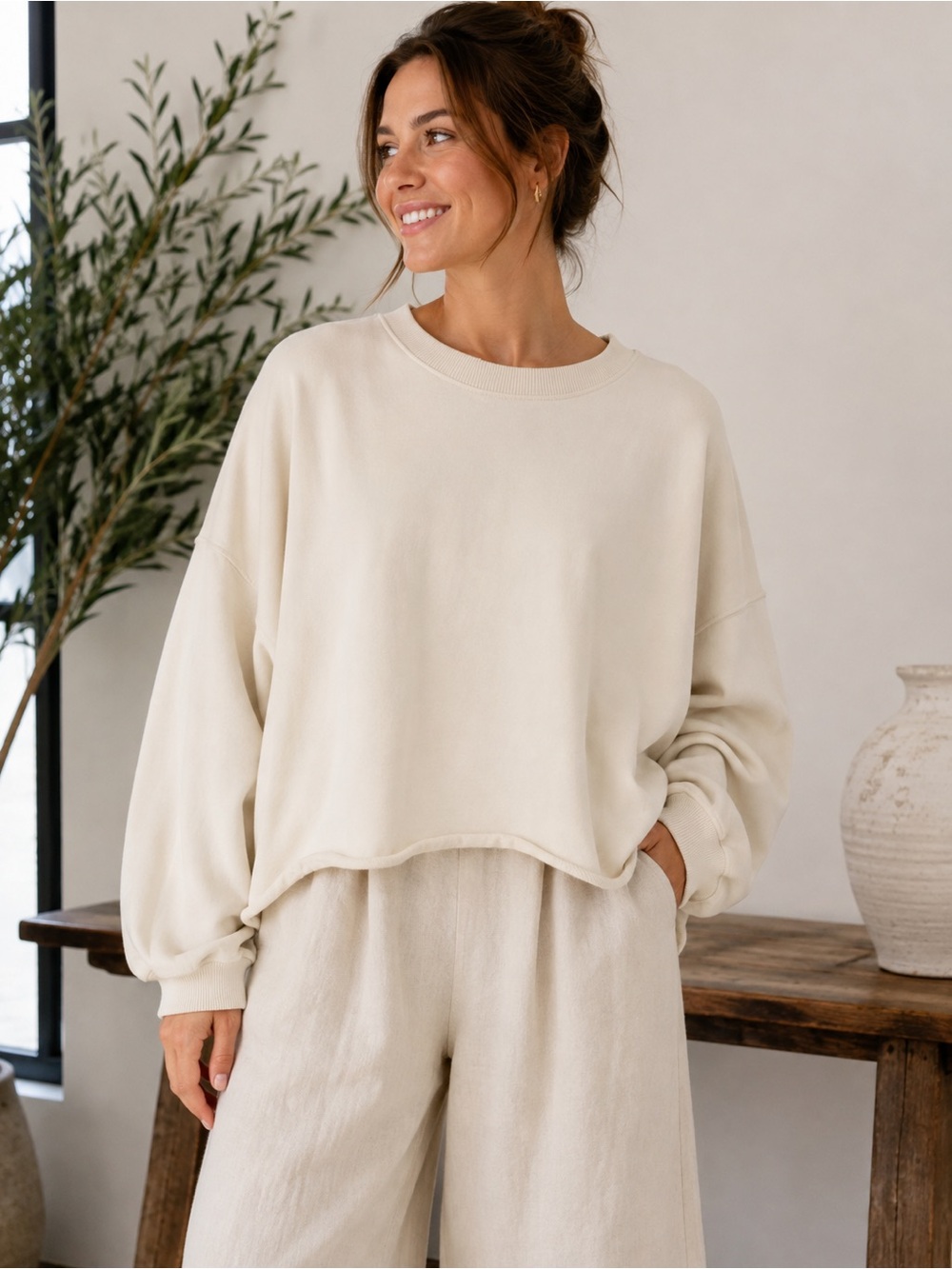 Miss Chievous Oversized French Terry Sweatshirt | XL | Cream | Rolled Hem | Cozy